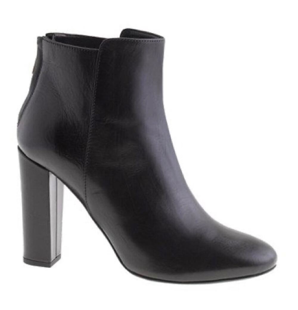 J Crew Womens black leather heeled bootie ankle boot, round toe, Size 8